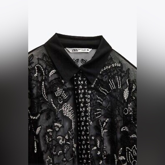 Zara embroided Semi Sheer Long Shirt - Picture 2 of 4